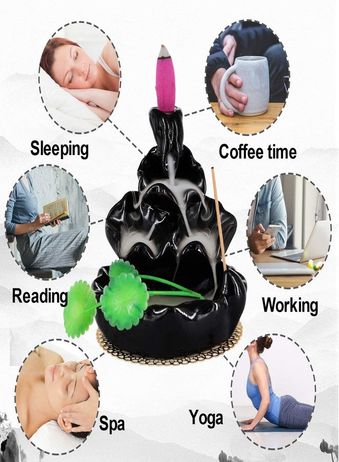 Ivenf Backflow Incense Burner, Back Flowing Incense Holder, Waterfall Incense Burner with 40 Cones, 40 Incense Sticks for Home Decoration, Ceramic Censer, Black - Image 4