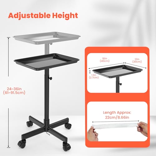 TASALON Rolling Salon Cart Mobile Styling Station with Wheels Aluminum Rolling Tray Trolley for Salon Essentials Adjustable Height or Hairstylist Tray with 10 PCS Disposable Salon Tray Cover - Image 3