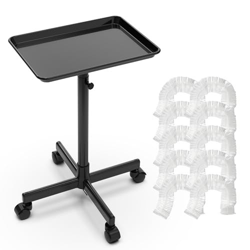 TASALON Rolling Salon Cart Mobile Styling Station with Wheels Aluminum Rolling Tray Trolley for Salon Essentials Adjustable Height or Hairstylist Tray with 10 PCS Disposable Salon Tray Cover - Image 1