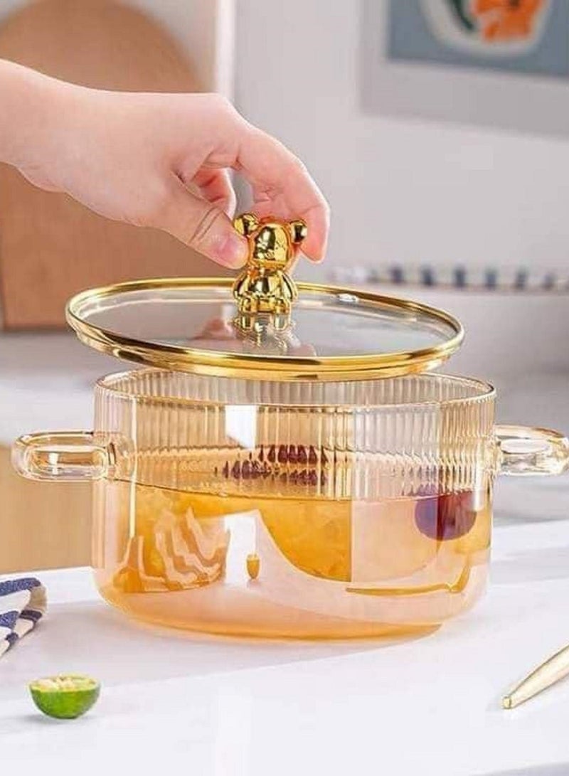 وعاء طهي بورسلين  زجاجي شفاف مقاوم للحرارة بغطاء ومقبض ذهبي - Image 4