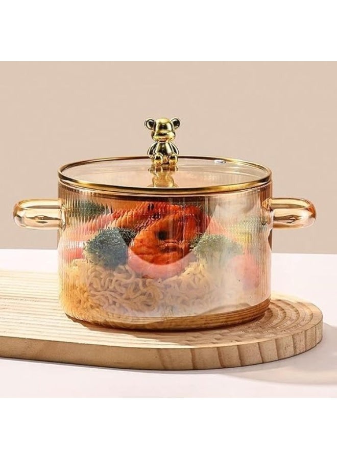 وعاء طهي بورسلين  زجاجي شفاف مقاوم للحرارة بغطاء ومقبض ذهبي - Image 1