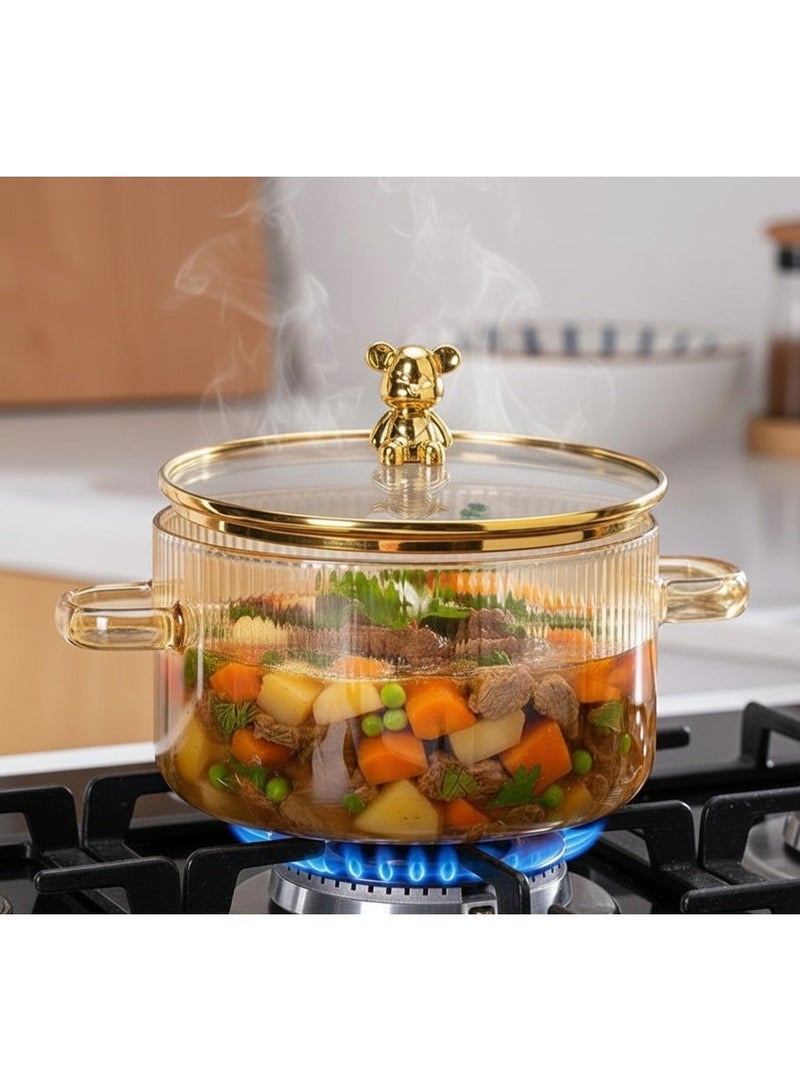 وعاء طهي بورسلين  زجاجي شفاف مقاوم للحرارة بغطاء ومقبض ذهبي - Image 2