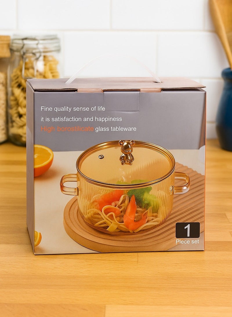 وعاء طهي بورسلين  زجاجي شفاف مقاوم للحرارة بغطاء ومقبض ذهبي - Image 5