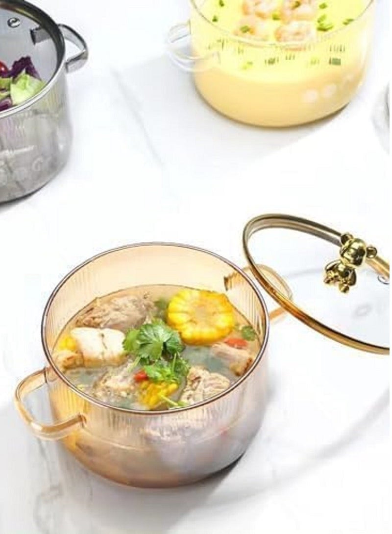 وعاء طهي بورسلين  زجاجي شفاف مقاوم للحرارة بغطاء ومقبض ذهبي - Image 3