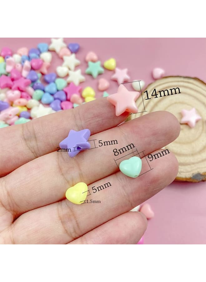 600 Pcs Candy Color Acrylic Star Heart Colorful Assorted Candy Color Mix Plastic Pastel Beads Smooth Loose Spacer Mixed for DIY Jewelry Craft Making Necklace Rainbow Bracelet (600) - Image 2