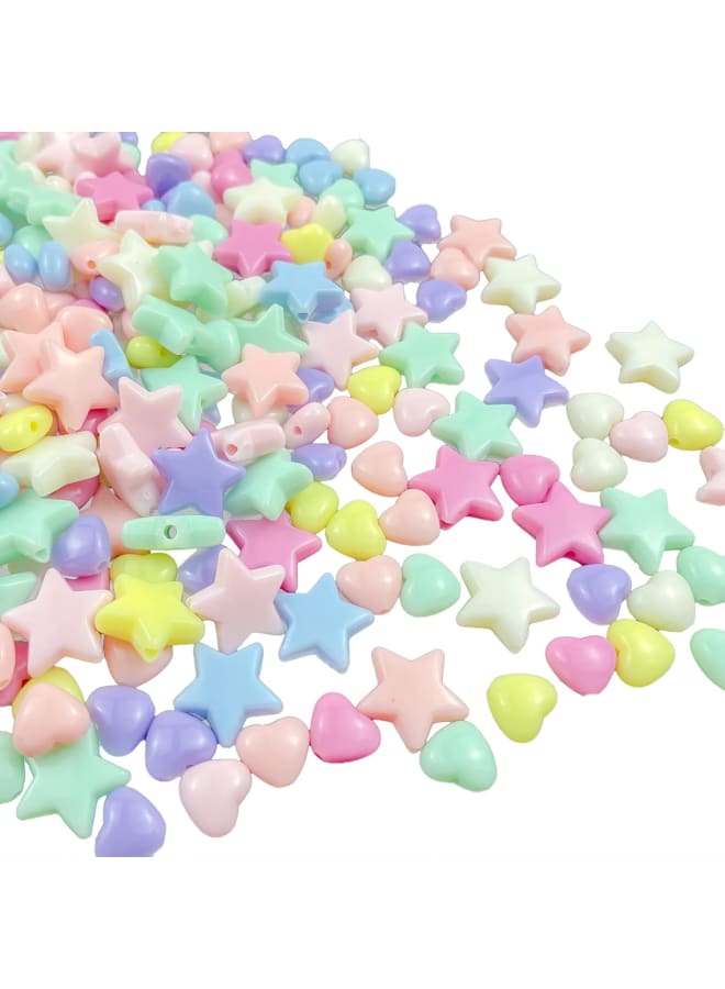 600 Pcs Candy Color Acrylic Star Heart Colorful Assorted Candy Color Mix Plastic Pastel Beads Smooth Loose Spacer Mixed for DIY Jewelry Craft Making Necklace Rainbow Bracelet (600) - Image 1