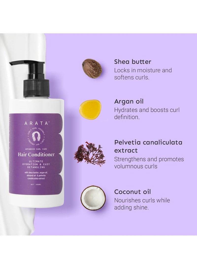 أراتا بلسم الشعر المجعد المتطور للعناية بالشعر (300 مل) | بلسم للشعر يشطف بعد الشطف بزبدة الشيا وزيت الأرغان وزيت اللوز وبيلفيتيا كاناليكولاتا | ترطيب فائق وسهولة فك تشابك الشعر، 1 قطعة - Image 4