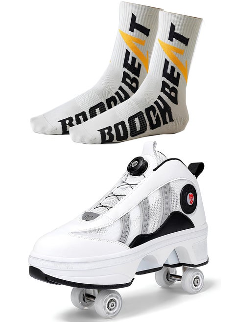 double-row deform wheel skate for unisex adult kids invisible deformation roller Skating 2 In 1 removable retractable rollerskates pulley roller sport shoes