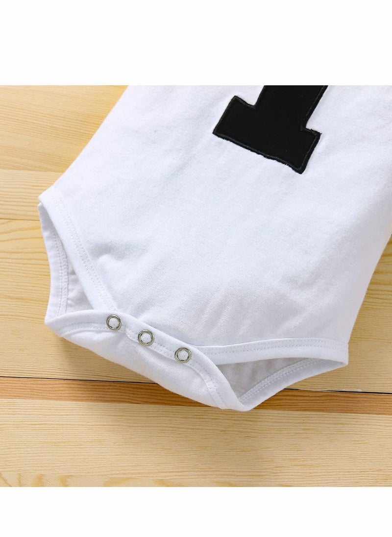 KASTWAVE - Baby Boys First Birthday Outfit, Baby Boy Cake Smash Outfit, Formal Suit Gentleman Romper Bow-tie Pants Outfits Set Costume, Suspender and Shorts Pants Outfit for Baby Boys 1st Birthday - Size 100 - Image 1