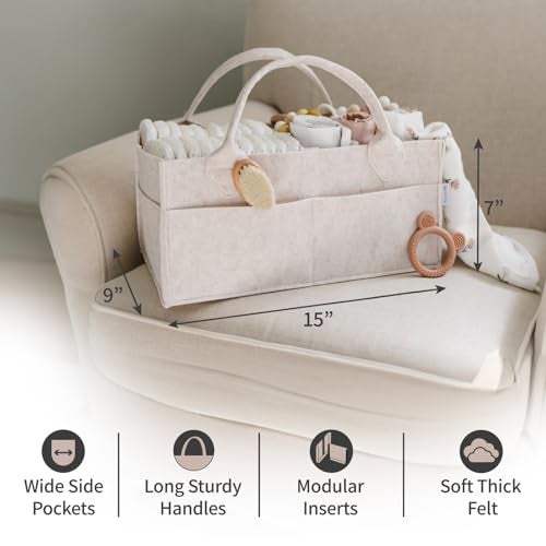 PUTSKA Baby Diaper Caddy Organizer - Nursery Storage Basket for Diaper Station, Baby Basket Shower Gift List and Registry Must-Have, Newborn Essentials, Nursery Decor for Boy or Girl - Mocha, Large - Image 2