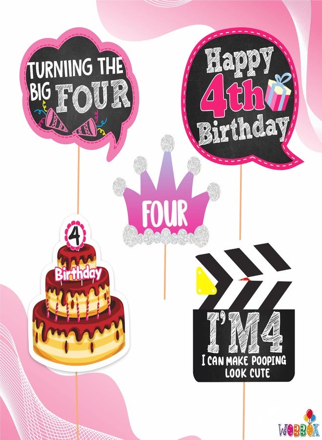 WOBBOX Fourth Birthday Photo Booth Party Props Pink for Baby Girl, 4th Birthday Decorations for Girl, Kids Birthday Party Decoration Items - Image 1