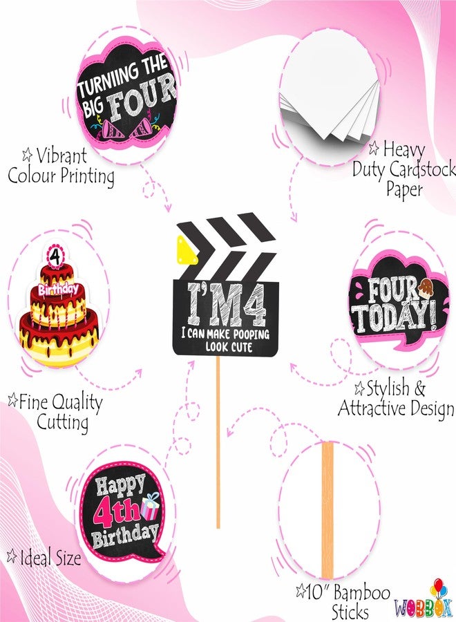 WOBBOX Fourth Birthday Photo Booth Party Props Pink for Baby Girl, 4th Birthday Decorations for Girl, Kids Birthday Party Decoration Items - Image 3