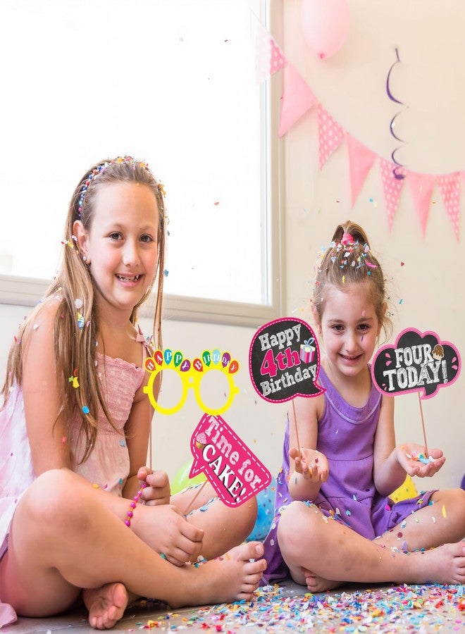 WOBBOX Fourth Birthday Photo Booth Party Props Pink for Baby Girl, 4th Birthday Decorations for Girl, Kids Birthday Party Decoration Items - Image 4