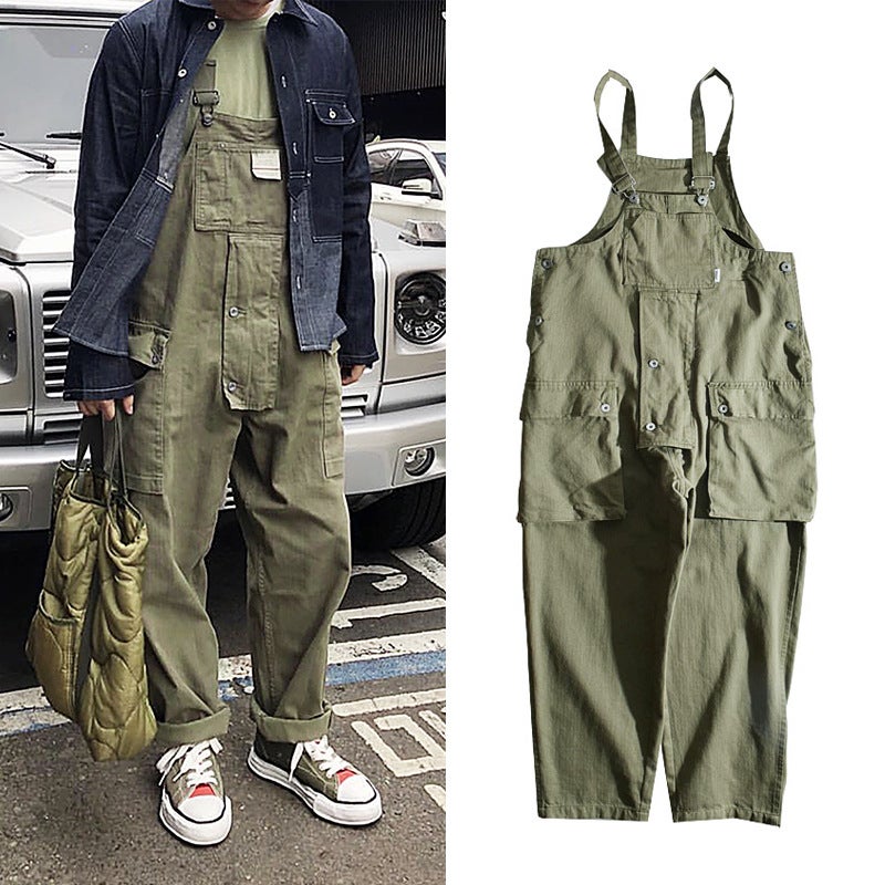 Japanese fashion brand suspender pants loose jumpsuit overalls wide-leg pants dad pants ins Internet celebrity suspender pants men and women - Image 2