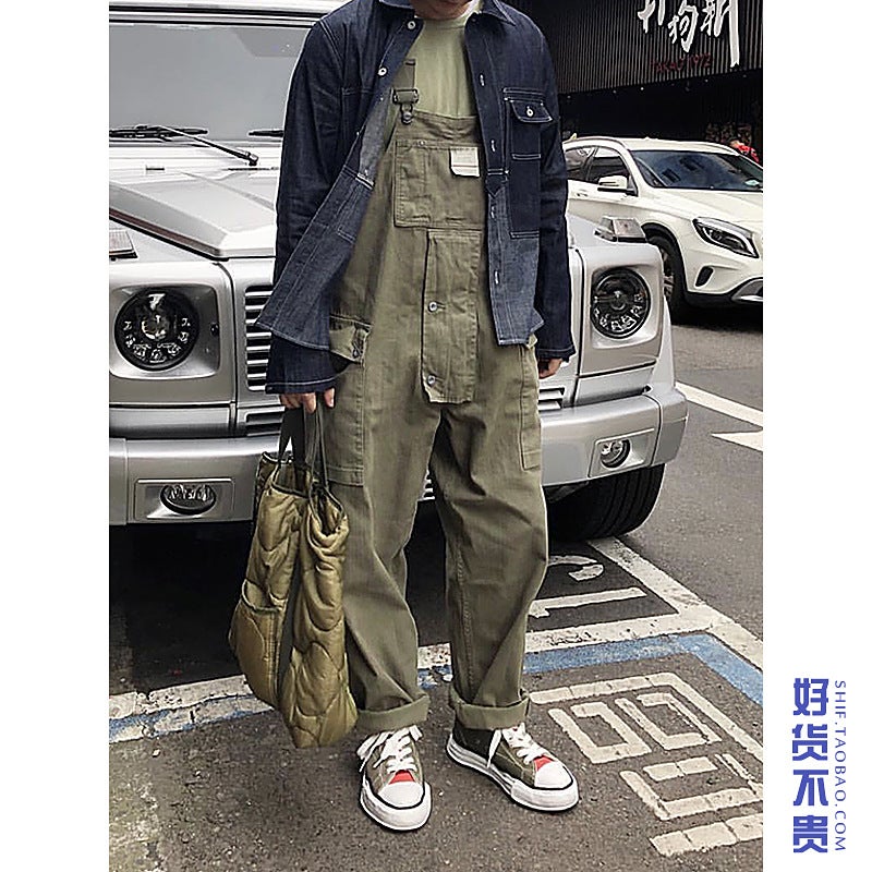 Japanese fashion brand suspender pants loose jumpsuit overalls wide-leg pants dad pants ins Internet celebrity suspender pants men and women - Image 3