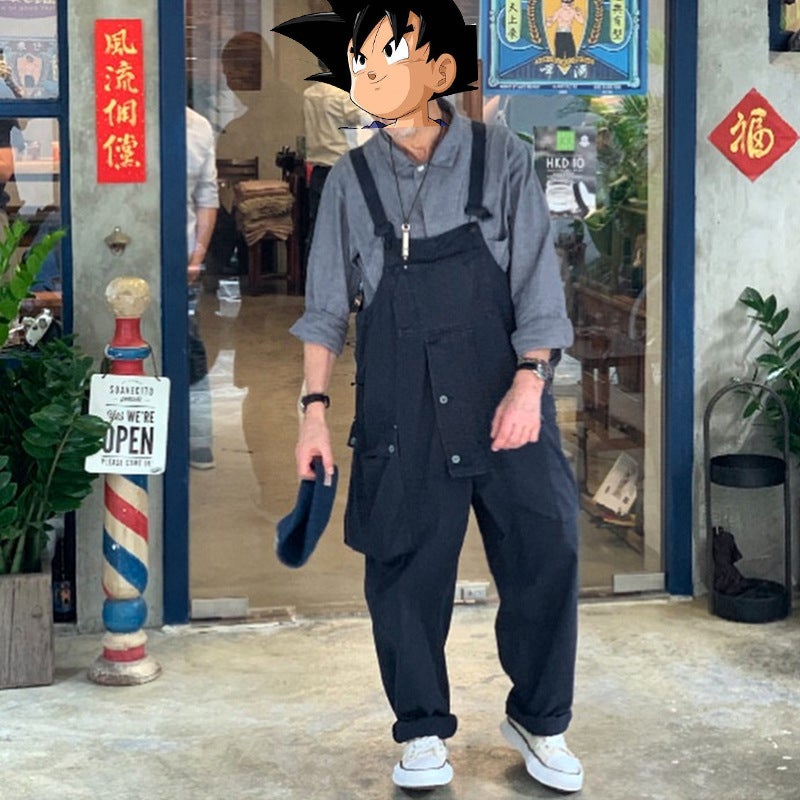 Japanese fashion brand suspender pants loose jumpsuit overalls wide-leg pants dad pants ins Internet celebrity suspender pants men and women - Image 5