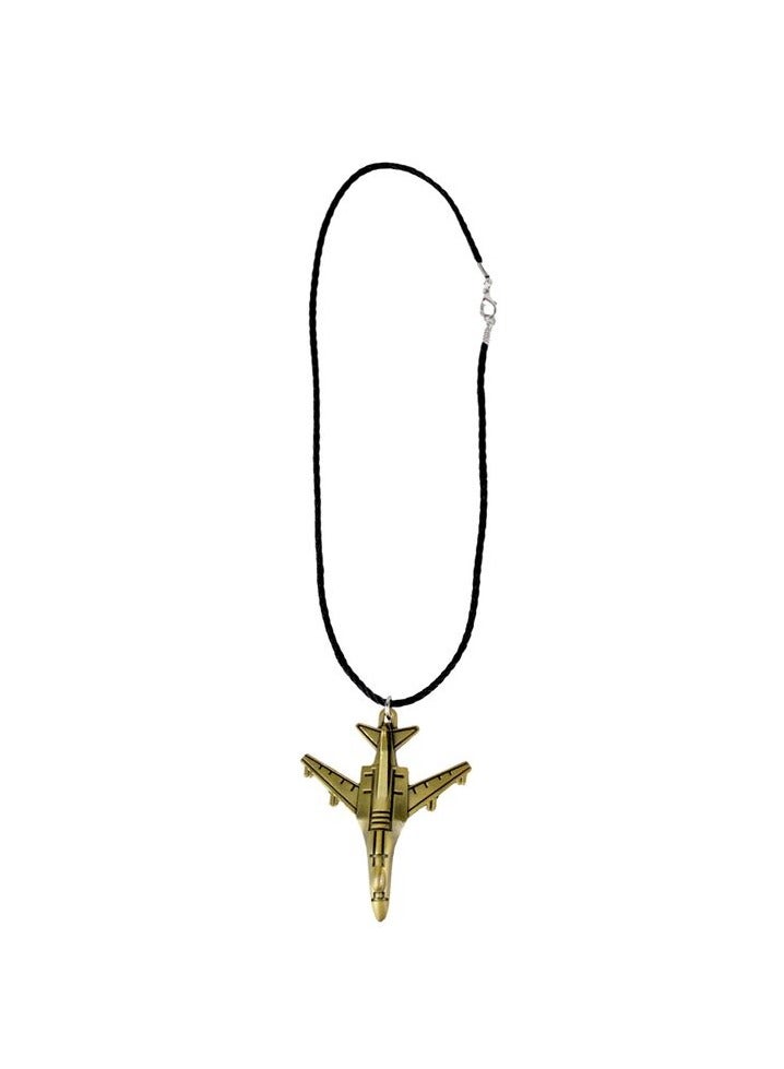 Airplane Pendant Necklace – Jet Aircraft Design Metal Pendant with Adjustable Black Rope Chain, Fashion Accessory for Casual Wear - Image 1