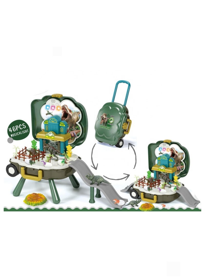 child toy 3 in 1 Dinosaur World Portable Suitcase Parking Lot Toy With Light and Music - Image 2