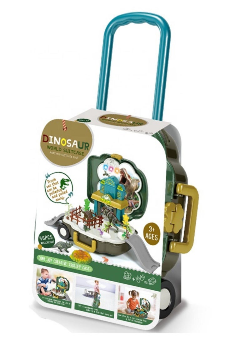 child toy 3 in 1 Dinosaur World Portable Suitcase Parking Lot Toy With Light and Music - Image 3
