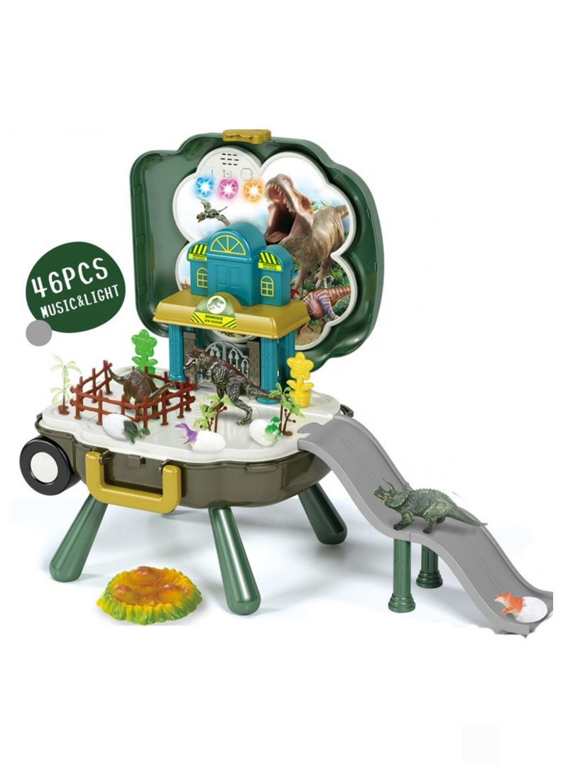 child toy 3 in 1 Dinosaur World Portable Suitcase Parking Lot Toy With Light and Music - Image 1