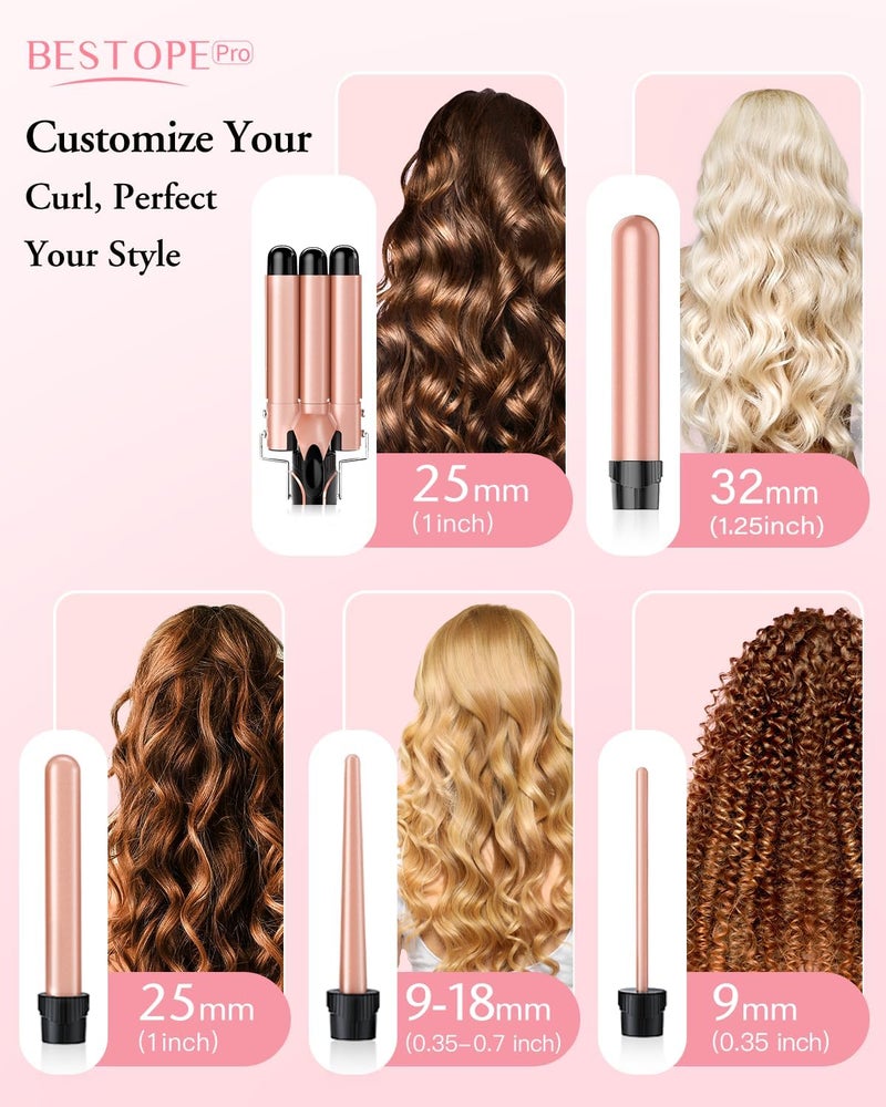 BESTOPE PRO Waver Curling Iron Wand, BESTOPE PRO 5 in 1 Curling Wand Set with 3 Barrel Hair Crimper for Women, Fast Heating Hair Wand Curler in All Hair Type - Image 2