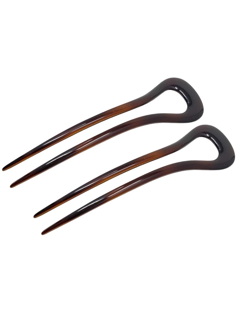 Parcelona Parcelona French Classic Curve Tortoise Shell Brown Large 5 14 Celluloid Set of 2 UShaped Chignon Hair Pins for Women 