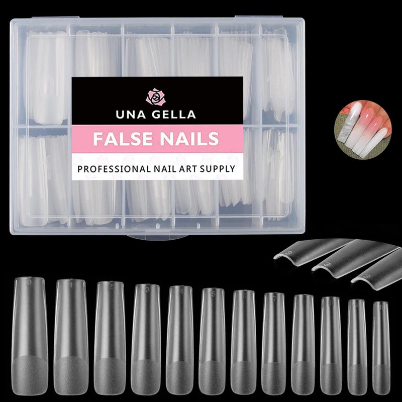 UNA GELLA XXL نصائح أظافر مربعة طويلة بدون حاجة للتشذيب 216 قطعة نصائح أظافر جل مستقيمة طويلة مربعة بدون منحنى C تغطي كامل الأظافر أظافر جل شفافة 12 حجم