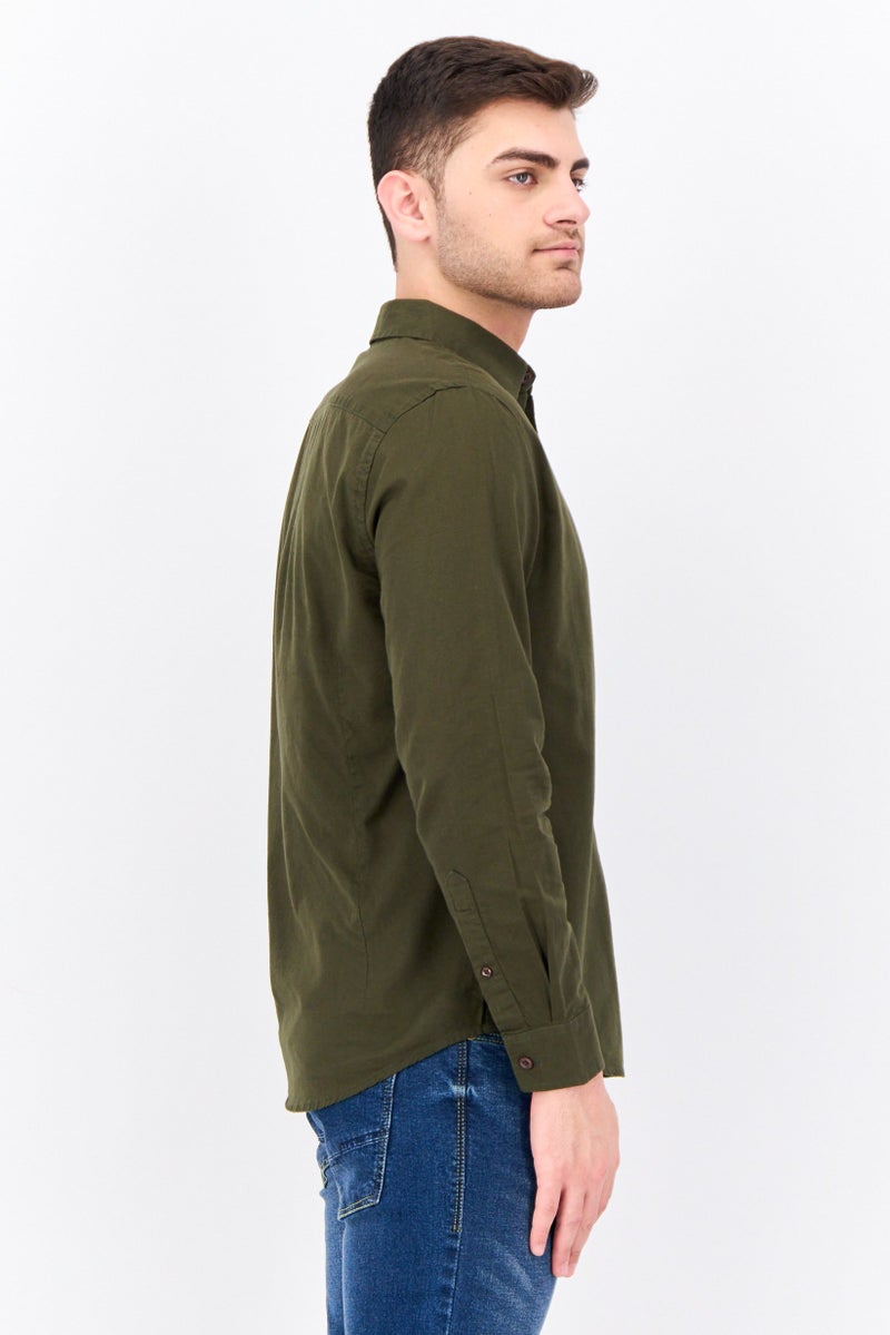 Algspar Men Regular Fit Plain Long Sleeves Casual Shirt, Dark Green - Image 2