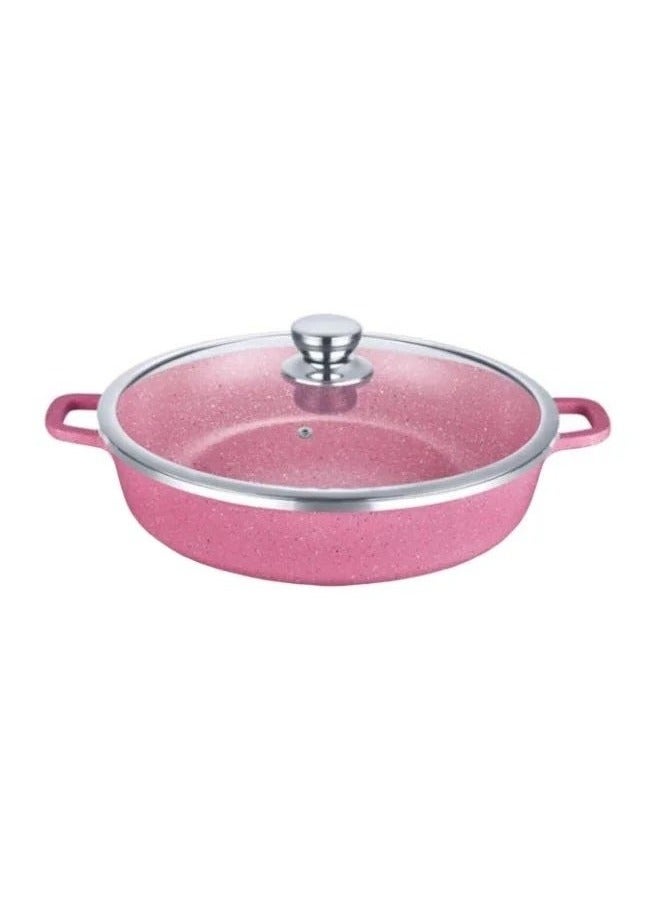 DESSINI DESSINI Ceramic Non Stick Shallow Cooking Pot With Glass Lid Pink 24cm