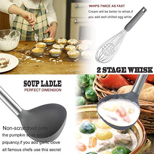 BECBOLDF Silicone Kitchen Cooking Utensils Set with Stainless Steel Handle, Spatula Set Utensil Set, Cooking Utensil Set,Kitchen Tools Gadgets for Nonstick Cookware (11, Gray) - Image 4