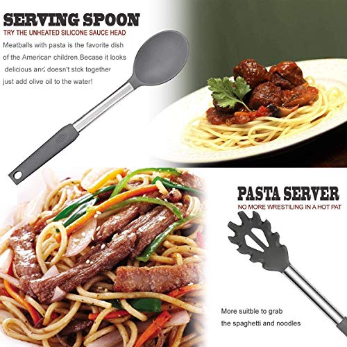 BECBOLDF Silicone Kitchen Cooking Utensils Set with Stainless Steel Handle, Spatula Set Utensil Set, Cooking Utensil Set,Kitchen Tools Gadgets for Nonstick Cookware (11, Gray) - Image 5