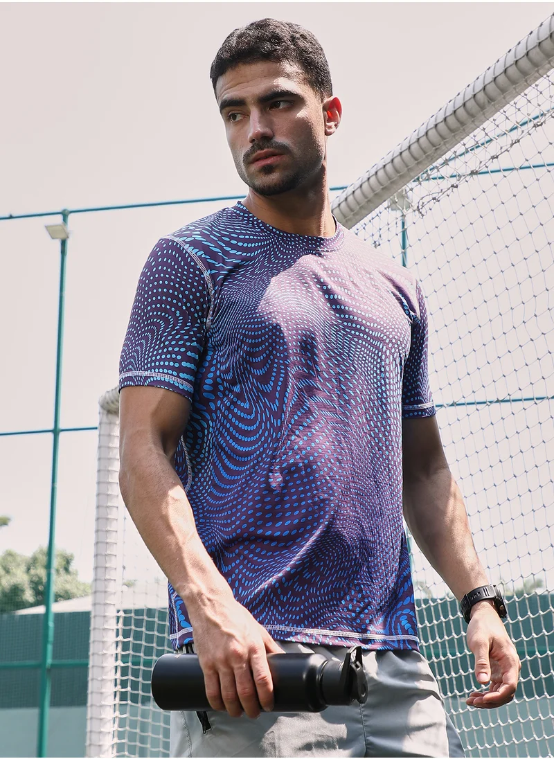 Campus Sutra Campus Sutra Men's Indigo Blue Polka-Swirl Activewear T-Shirt For Casual Wear | Crew Neck | Short Sleeves | Jersey T-Shirt Crafted With Comfort Fit For Everyday Wear