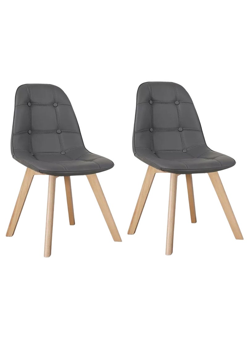 Taimi Set of 2 Modern Armless Solid Wooden Padded Seat Dining Chair, Office Chair, Desk Chairwith Back Rest Designer Chairs for Kitchen Home Office Lounge Living Room Cushioned Gray - Image 1