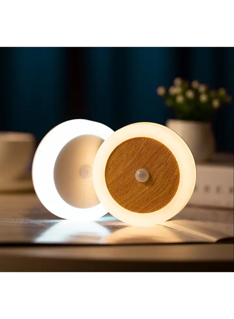Induction Coin Lamp Usb Charging Motion sensor Smart Wardrobe closet Light wood (Warm White) - Image 1