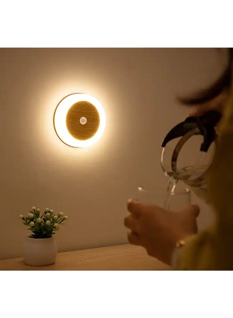 Induction Coin Lamp Usb Charging Motion sensor Smart Wardrobe closet Light wood (Warm White) - Image 2
