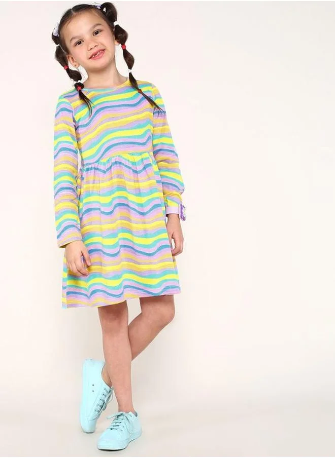 Bonkids Girl's dresses in regular fit multicolour colour cotton fabric embellished pattern pull over closure woven weave type round collar type round neckline half sleeve length midi full body wear length smock full body wear type suitable for casual occasions – bring home style that tells a story.