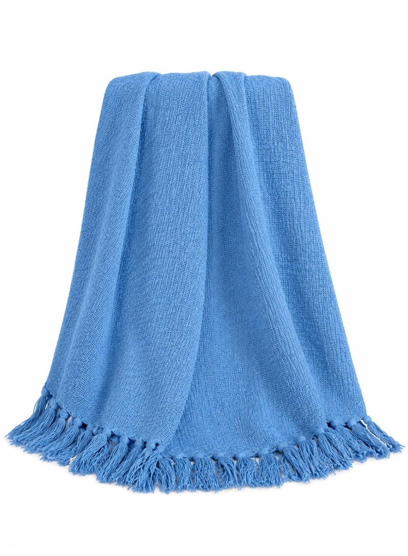 Woven Throw Blanket – 100% Cotton, 127 × 154 cm – Soft Lightweight Textured Blanket with Decorative Tassels for Sofa, Bed & Home Décor - Image 1