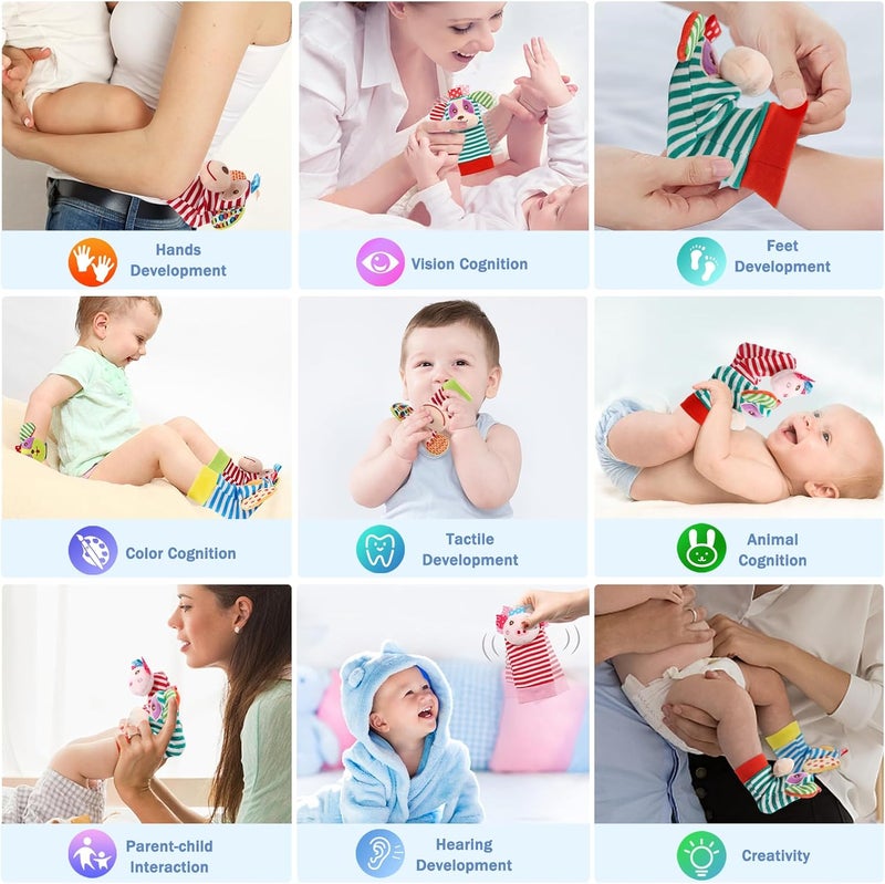 BLOOBLOOMAX Baby Infant Rattle Socks Toys, Sock rattles for Babies 0-24 Months Baby Animal Foot Finder Learning Toy (Cotton B) - Image 5