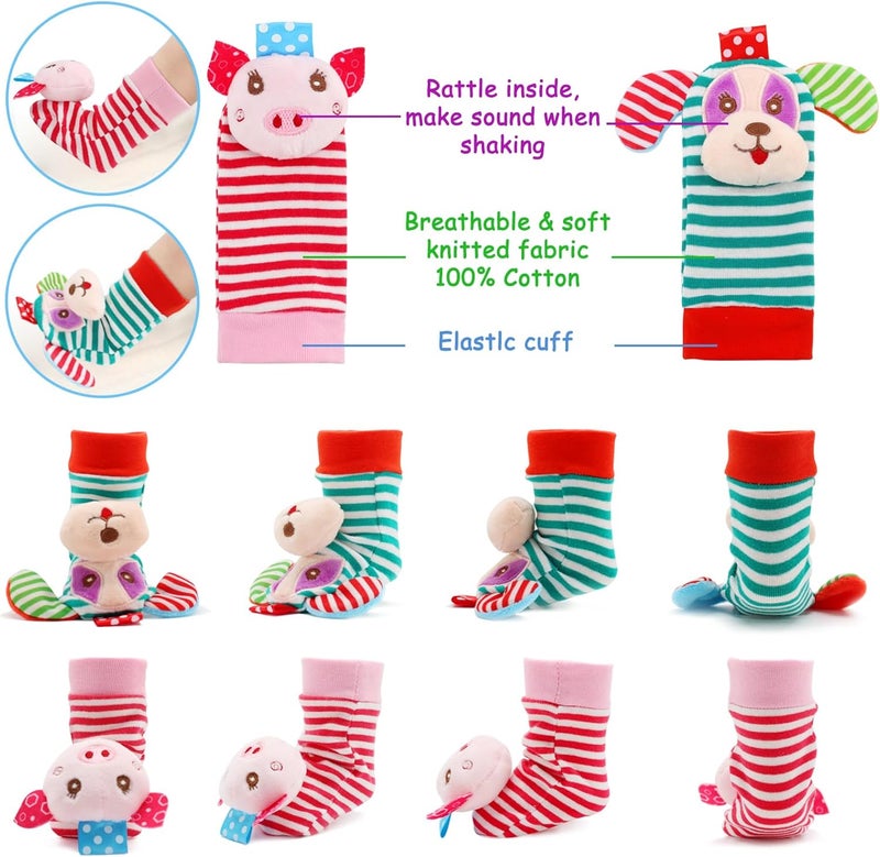 BLOOBLOOMAX Baby Infant Rattle Socks Toys, Sock rattles for Babies 0-24 Months Baby Animal Foot Finder Learning Toy (Cotton B) - Image 4