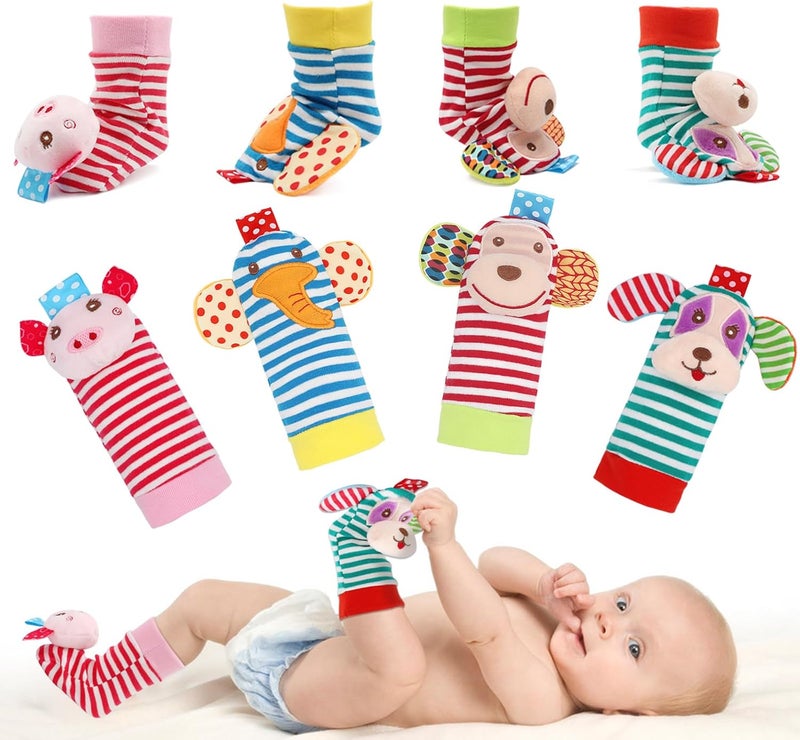 BLOOBLOOMAX Baby Infant Rattle Socks Toys, Sock rattles for Babies 0-24 Months Baby Animal Foot Finder Learning Toy (Cotton B) - Image 1
