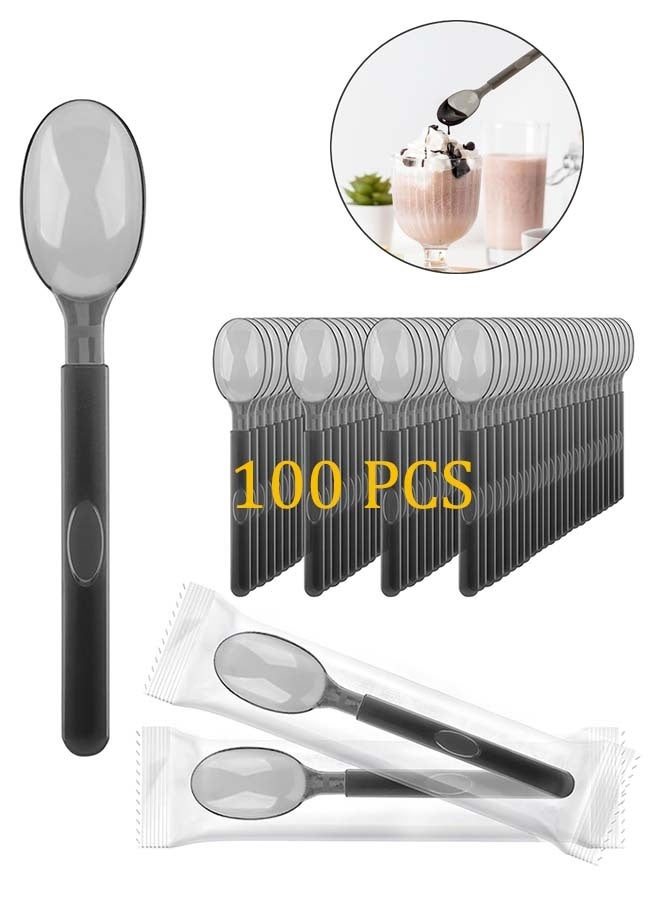 ثمانية فيبيهاوس ملعقة بلاستيكية ملاعق بلاستيكية للاستخدام مرة واحدة، 100 قطعة من ملاعق أدوات المائدة البلاستيكية، مجموعة أدوات مائدة للاستخدام مرة واحدة للحفلات وحفلات الزفاف وأعياد الميلاد والتجمعات العائلية، مغلفة بشكل فردي ملعقة بلاستيكية للاستعمال مرة واحدة 6.8 بوصة × 1.3 بوصة ملعقة للاستعمال مرة واحدة - Image 1