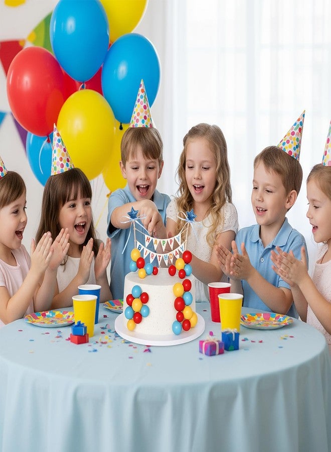 ForraFun 16 Pcs Happy Birthday Cake Topper Cake Bunting Topper Banner with Wood Pole Rainbow Garland with Bow Ribbon Balloon Cupcake Decor for Birthday Baby Shower (Lake Blue,Yellow,Red) - Image 4