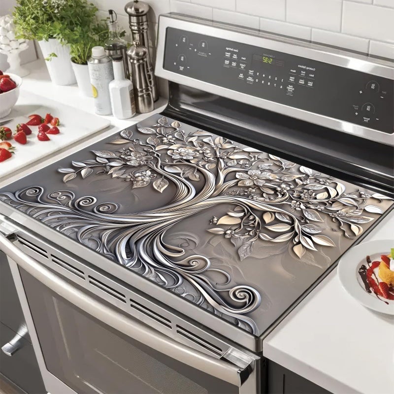 HOMETITUTE Tree of Life Stove Top Cover For Electric 28 x 20 inch Gas Stove Cover Pad Glass Flat Stovetop Covers Mat for Kitchen Fit Under Coffee Absorbent Mat Diatomite - Image 1