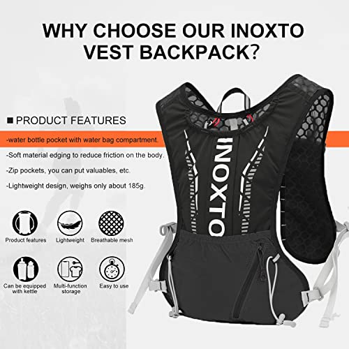INOXTO Hydration Vest Backpack,Lightweight Water Running Vest Pack with 1.5L Water Bladder Bag Daypack for Hiking Trail Running Cycling Race Marathon for Women Men - Image 2
