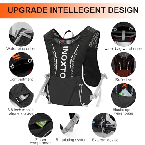 INOXTO Hydration Vest Backpack,Lightweight Water Running Vest Pack with 1.5L Water Bladder Bag Daypack for Hiking Trail Running Cycling Race Marathon for Women Men - Image 3