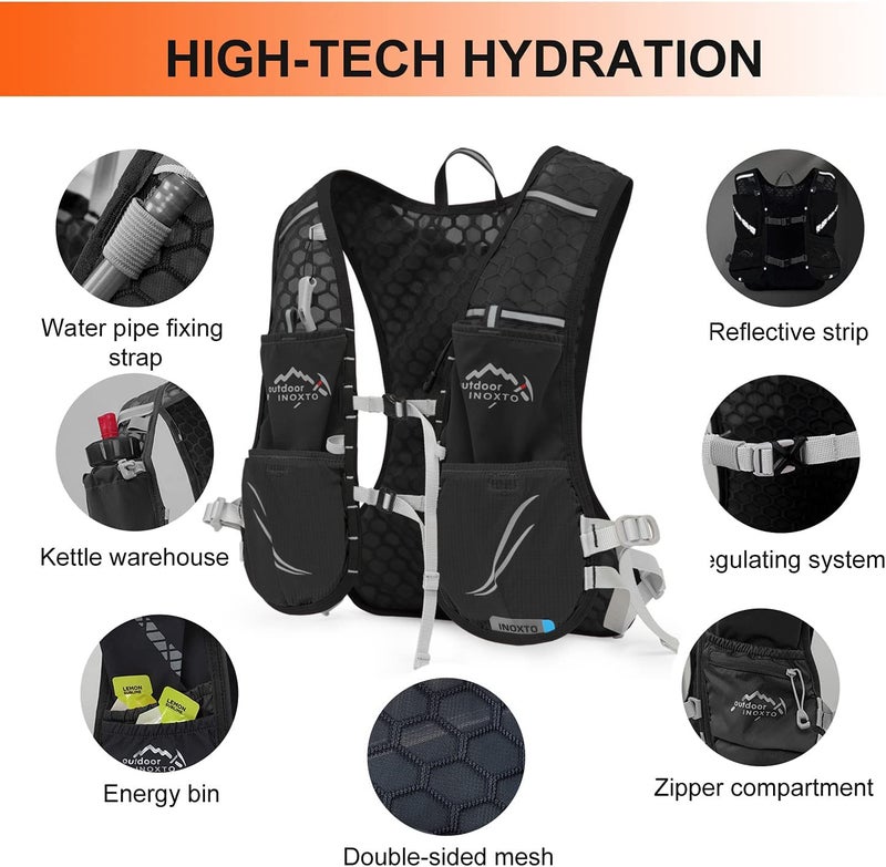 INOXTO Hydration Vest Backpack,Lightweight Water Running Vest Pack with 1.5L Water Bladder Bag Daypack for Hiking Trail Running Cycling Race Marathon for Women Men - Image 4