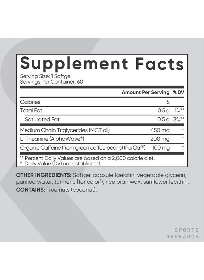 SPORTS RESEARCH 2 In 1 L Theanine Supplement With Caffeine & Mct Oil From Organic Coconuts Focused Energy Alertness & Relaxation Without Drowsiness 200Mg L Theanine 100Mg Caffeine 60 Softgels  - Image 4