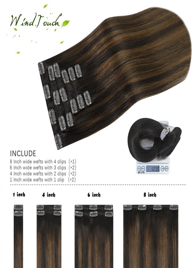 WindTouch Clip-in Hair Extensions - 18 Inch, 120g, 7pcs #2T6P2 Dark Brown to Chestnut Brown Balayage Double Weft Real Human Hair - Image 4
