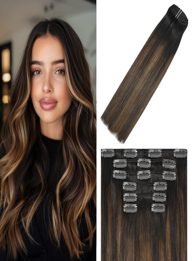 WindTouch Clip-in Hair Extensions - 18 Inch, 120g, 7pcs #2T6P2 Dark Brown to Chestnut Brown Balayage Double Weft Real Human Hair - Image 1