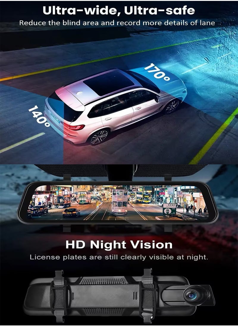 Bukela 4K Dash Cam, Front and Rear Car Camera, 9.66 inch Full Screen Carplay Streaming Media Rearview Mirror Driving Recorder, WIFI Front and Rear Dual Recording HD Night Vision  - Image 4